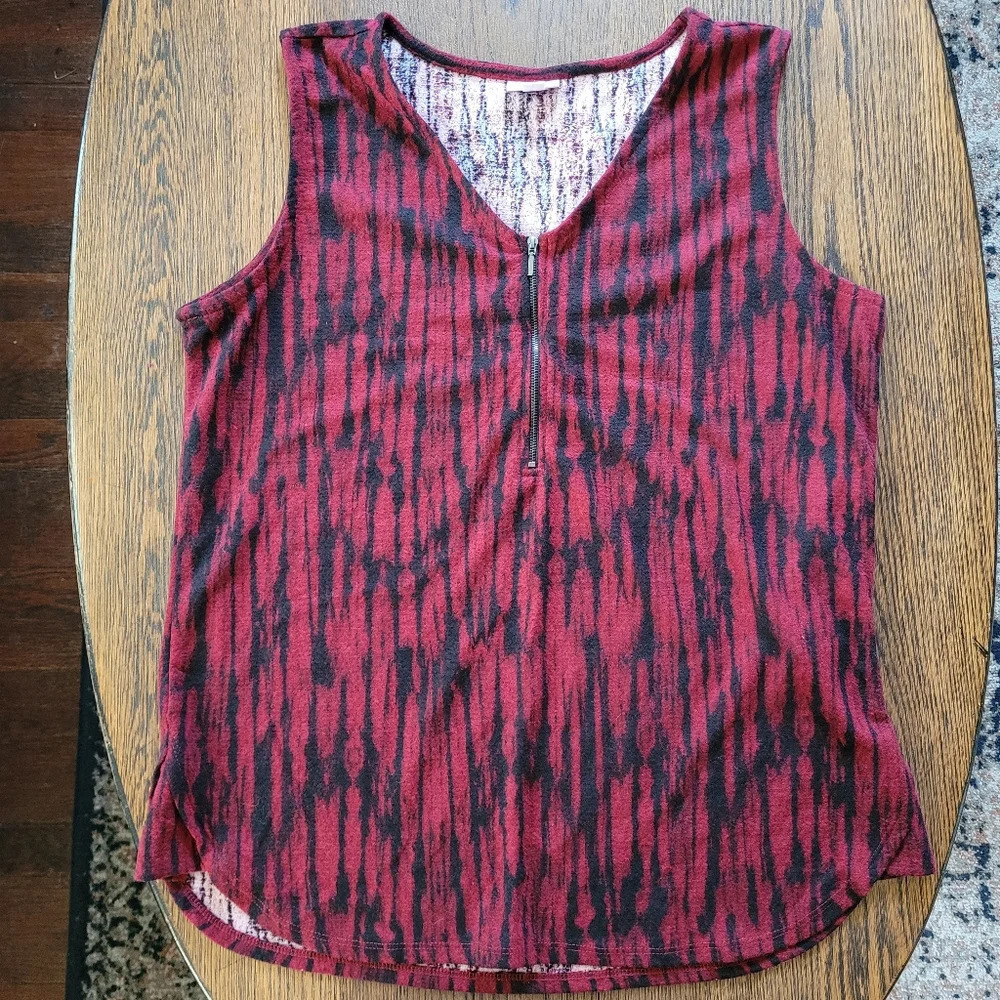 Lularoe Racheal Red Black Tie Dye V-Neck Sleeveless Tank Top Size Women's Medium